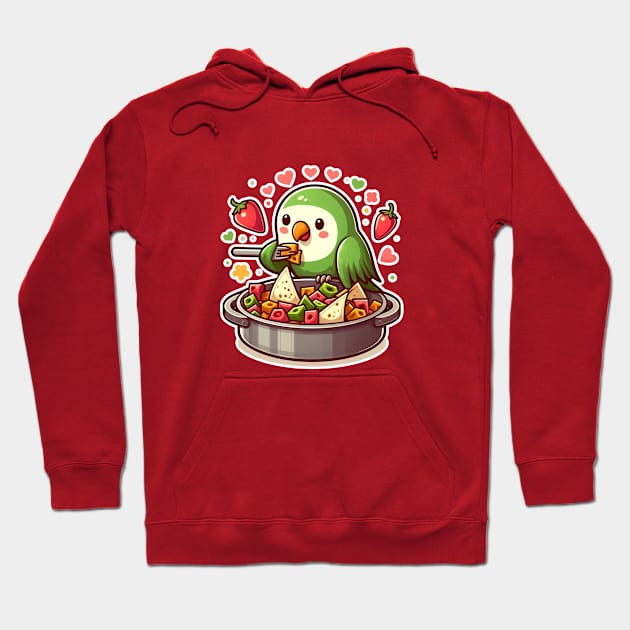 cute love birds are eating Mexican specialties, Tacos, Burritos, Enchiladas, Quesadillas, Guacamole, Fajitas, Chiles Rellenos, Tamales, Mole, Chilaquiles, Hoodie by art poo